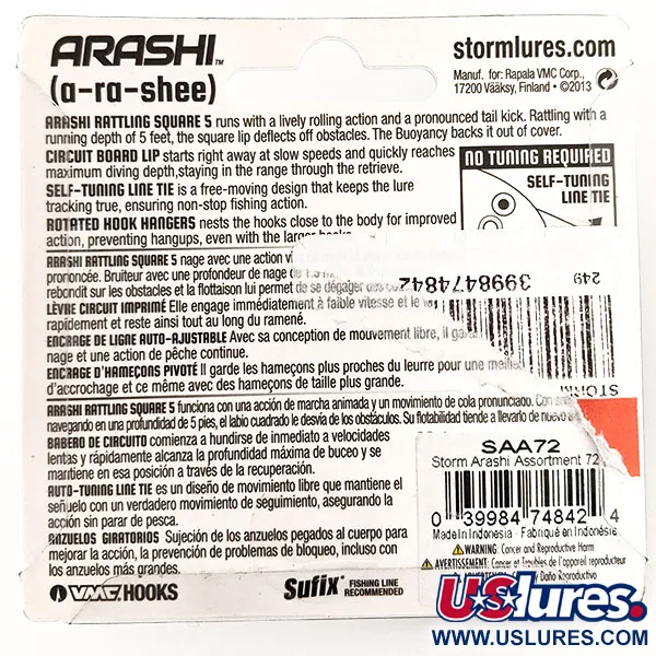 Storm Arashi Rattling Square 5 Crankbait, Black Chartreuse Shad, 18g, #11335