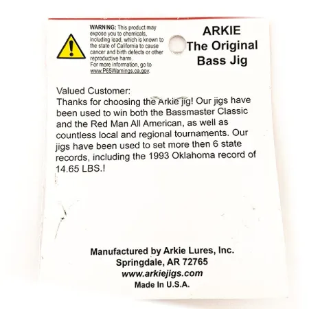 Arkie Lures Weedless Arkie Bass Jig, Negro/Azul, 7g, Anti-maleza, #11353