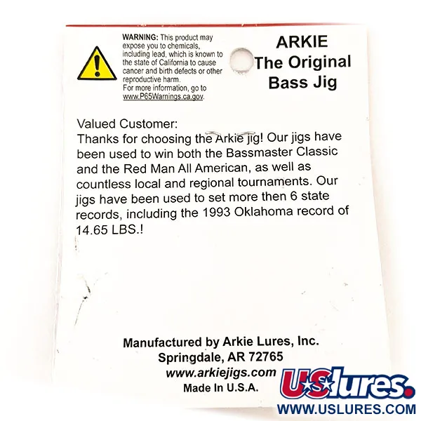 Arkie Lures Weedless Arkie Bass Jig, Negro/Azul, 7g, Anti-maleza, #11353