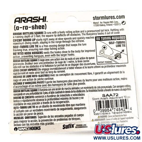 Storm Arashi Rattling Square 3 UV Crankbait, Parrot, 14g, UV, #11664