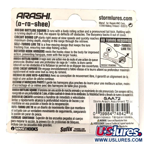 Storm Arashi Rattling Square 3 Crankbait, Blue Silver Shad, 14g, #11708