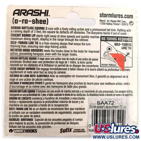 Storm Arashi Rattling Square 3 Crankbait, Blue Back Shad, 14g, #11952