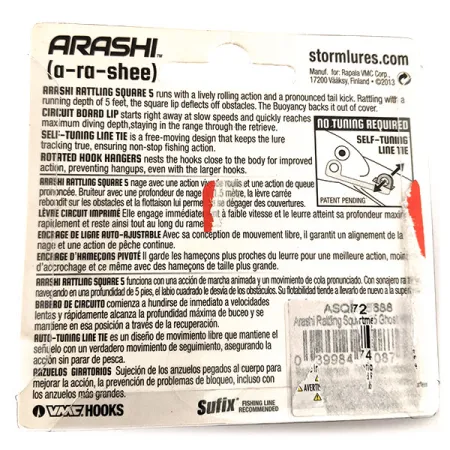 Storm Arashi Rattling Square 5 Crankbait, Ghost, 18g, Auto-ajuste, #11953