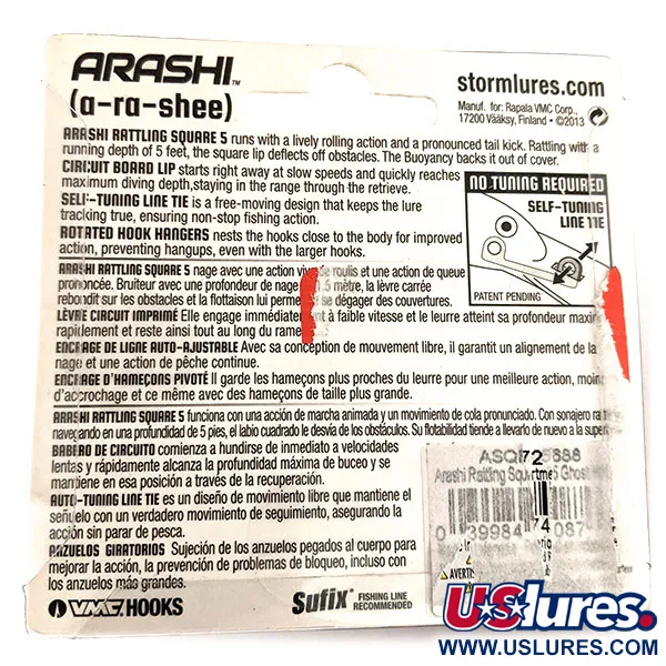 Storm Arashi Rattling Square 5 Crankbait, Ghost, 18g, Auto-ajuste, #11953