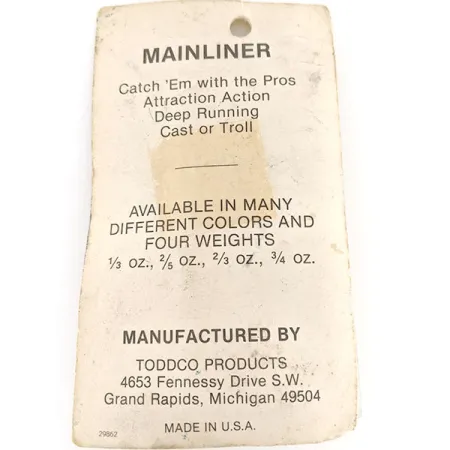 TODDCO Main liner Cucharilla, Níquel / Verde, 11g, Vintage USA, #12335