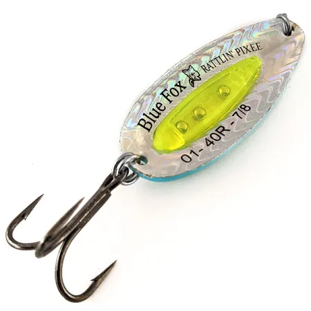 Blue Fox Rattlin Pixee Cucharilla, Rainbow Herring / Yellow, 24g, #12336