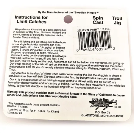 Bay de Noc Do-Jigger #3 UV Cucharilla, Níquel/Amarillo, 9g, UV, #12672