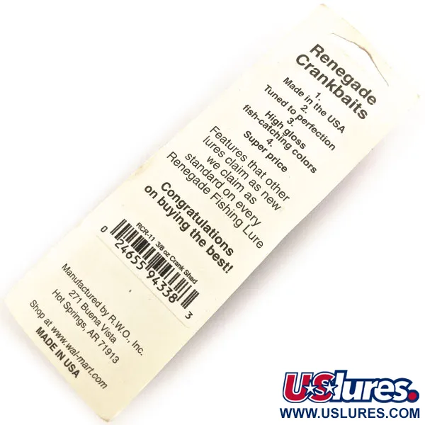 Renegade Crank Shad Señuelo, Verde Oscuro Oro, 11g, Sonajero, #12933