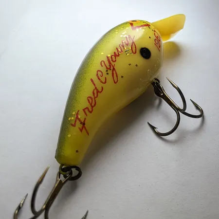 Cotton Cordell Big O Fred C Yang 1967, 14g, Amarillo y Verde, Crankbait #20766
