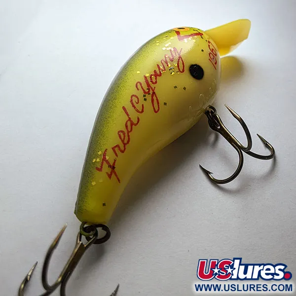 Cotton Cordell Big O Fred C Yang 1967, 14g, Amarillo y Verde, Crankbait #20766