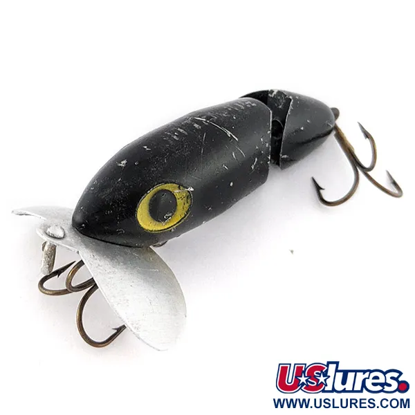Fred Arbogast Jitterbug Jointed, 10g, Negro, Señuelo de Superficie #22524