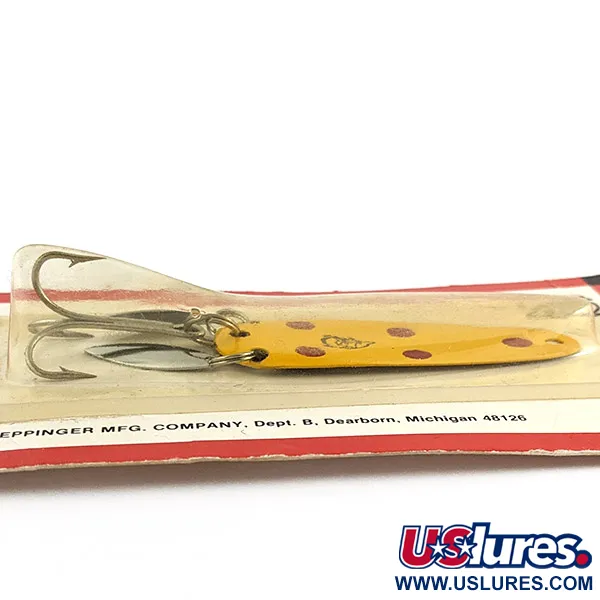 Eppinger Dardevle Sagamore JT Buel Klicker, Amarillo con Motas Granates, 7g, Cucharilla #23023