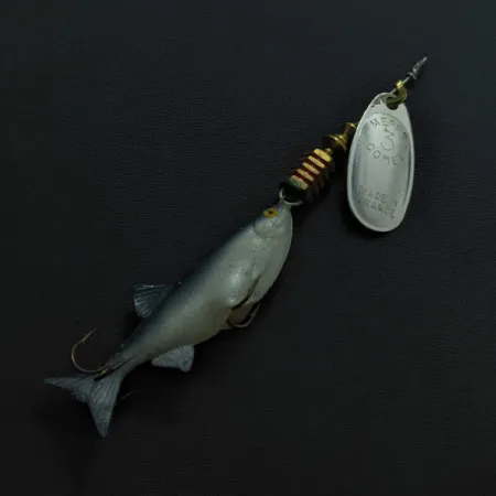 Mepps Comet 3 Mino, Plata 9g, Cucharilla con Pez de Vinilo #23428