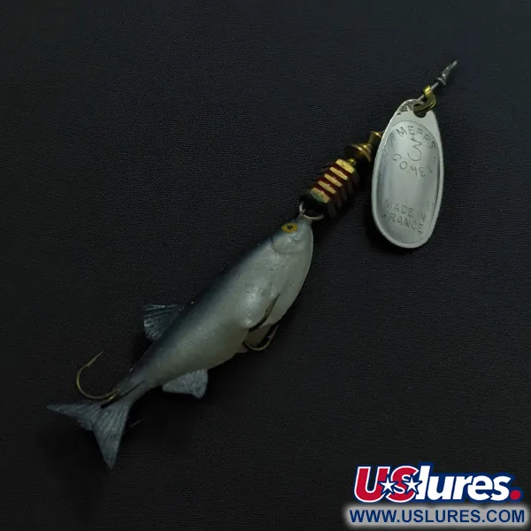 Mepps Comet 3 Mino, Plata 9g, Cucharilla con Pez de Vinilo #23428