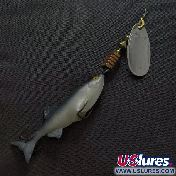 Mepps Comet 3 Mino, Plata 9g, Cucharilla con Pez de Vinilo #23428