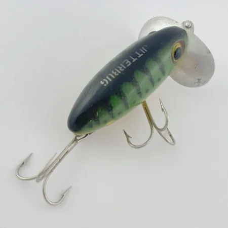 Fred Arbogast Jitterbug Early Bug Eye, 14g Green Tiger, Señuelo de Superficie #23902