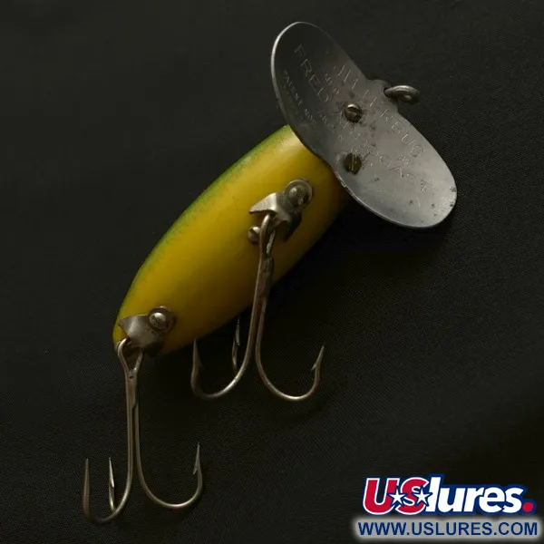 Fred Arbogast Jitterbug Early Bug Eye, 14g Green Tiger, Señuelo de Superficie #23902