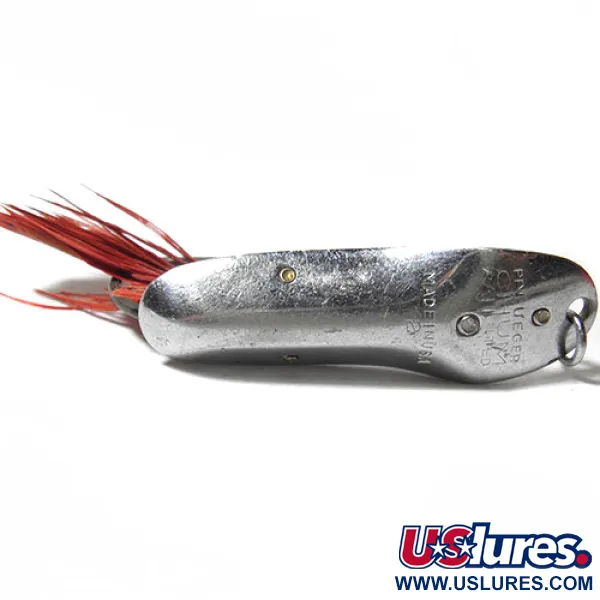 Pflueger Vintage Weedless CHUM Cucharilla, Níquel / Plumas Rojas, 8g, #0157