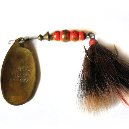 Mepps 5 Dressed Cucharilla, Blanco/Rojo/Latón, 14.2g, Triple con Pelo, #0222