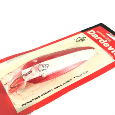 Eppinger Weedless Dardevle Cucharilla, Rojo/Blanco, 28g, Plumas, #0514