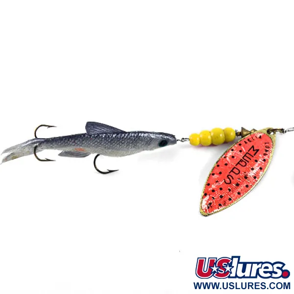 Mepps 4 Aglia Long Mino Cucharilla, Latón/Rojo, 22g, Hoja Sauce, #1100