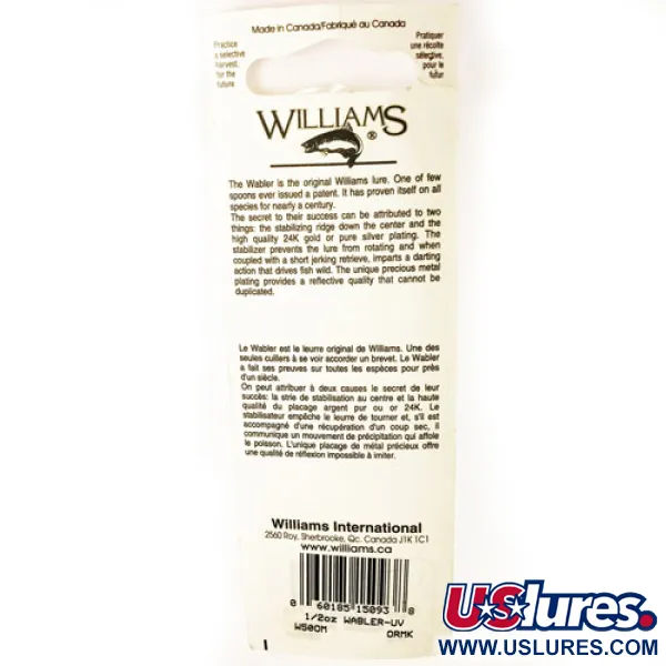 Williams Wabler W50 UV Cucharilla, Oro/Plata/Rojo, 14g, Borde UV, #1730