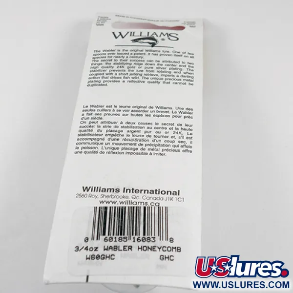 Williams Wabler W60 Cucharilla, Oro (Bañado), 21g, Textura panal, #1763