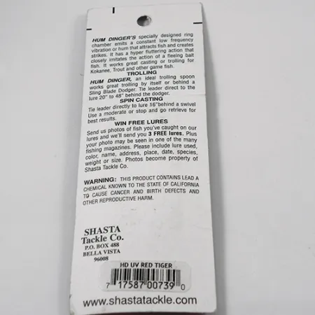 Shasta Humdinger UV Cucharilla, Red Tiger / Nickel / Rojo, 4g, #2050