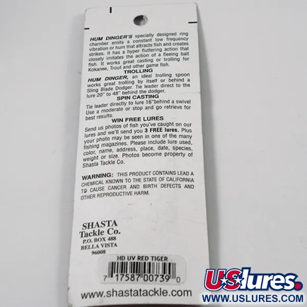 Shasta Humdinger UV Cucharilla, Red Tiger / Nickel / Rojo, 4g, #2050