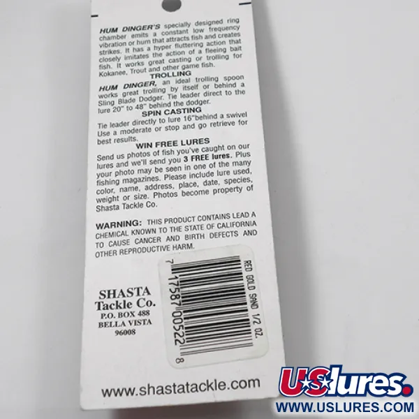 Shasta Humdinger Cucharilla, Arena Dorada/Rojo, 14g, Sónica, #2051