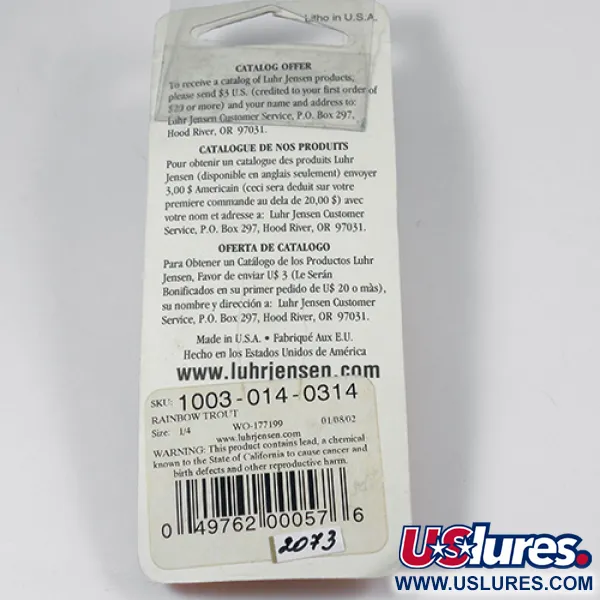 Luhr Jensen Krocodile Die #3 Cucharilla, Rainbow Trout, 10g, USA, #2073