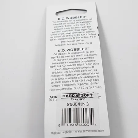 Acme K.O. Wobbler Cucharilla, Nickel / Green, 7g, Sonic Flipper Tail, #3025