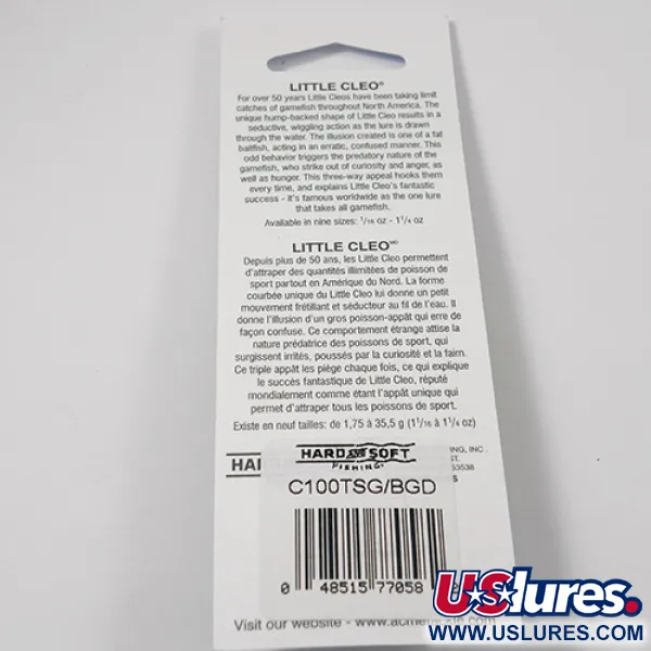 Acme Little Cleo Cucharilla, Níquel/Verde/Glow/UV, 9,5g, curva, #2224