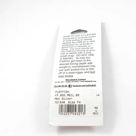 Yakima Bait FlatFish F4 Señuelo, Plateado, 4cm, Curricán, #2288