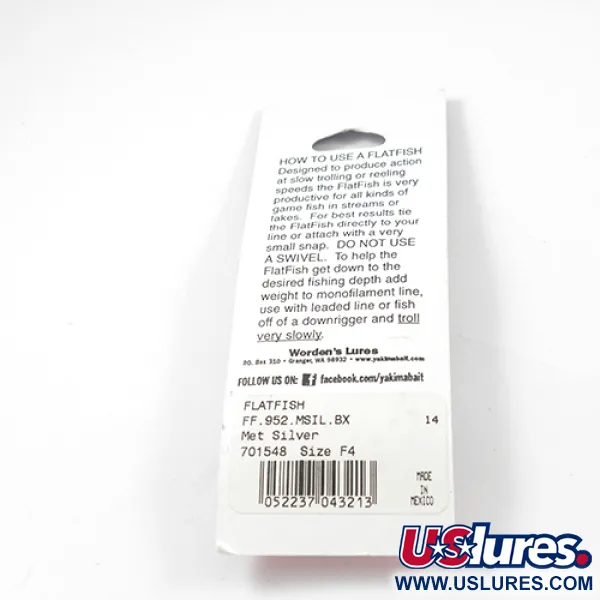 Yakima Bait FlatFish F4 Señuelo, Plateado, 4cm, Curricán, #2288
