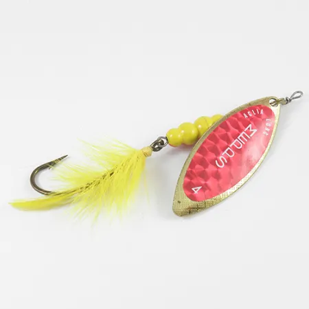 Mepps Aglia Long 4 Cucharilla, Rojo/Amarillo/Latón, 17g, Plumas, #2591