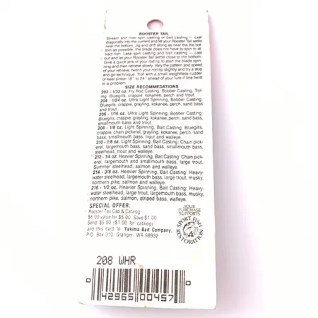 Worden’s Original Rooster Tail Cucharilla, Plata, 3.54g, Pluma, #3929