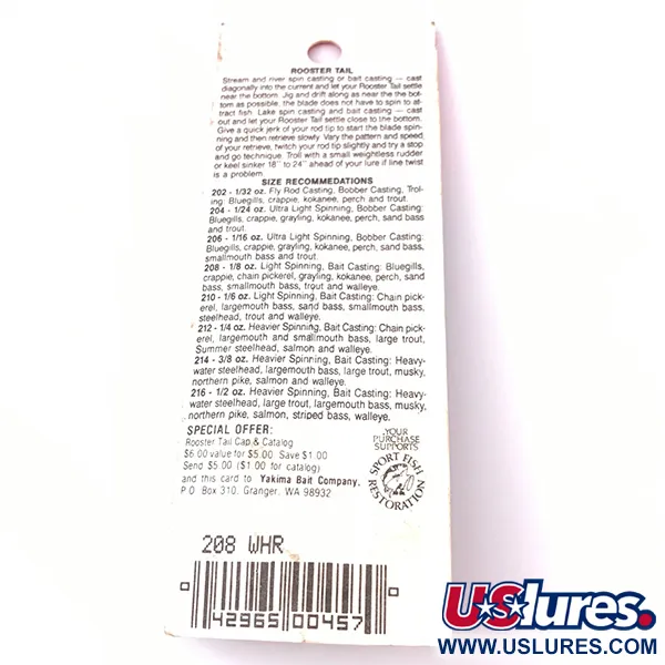 Worden’s Original Rooster Tail Cucharilla, Plata, 3.54g, Pluma, #3929