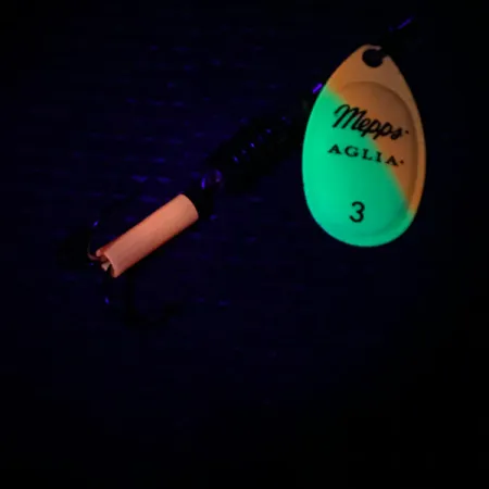 Mepps Aglia 3 UV Cucharilla, Amarillo/Naranja/Oro UV, 7g, Fluorescente, #3983