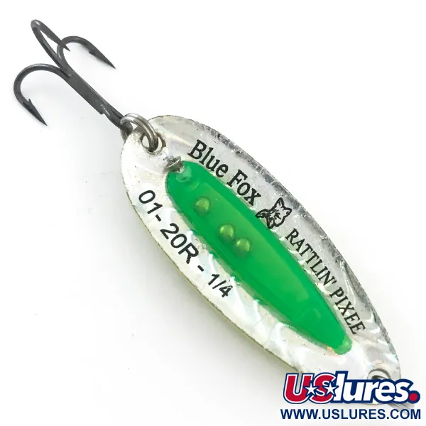 Blue Fox Rattlin Pixee UV Cucharilla, Golden Herring/Green UV, 7g, #5593