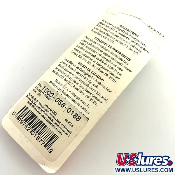 Luhr Jensen Krocodile Die #4 Glow Cucharilla, Blanco / Verde, 19g, #5971