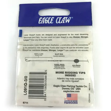 Eagle Claw #3/0 Jig Hooks, Negro, Talla 3/0, Tija Offset, #6160