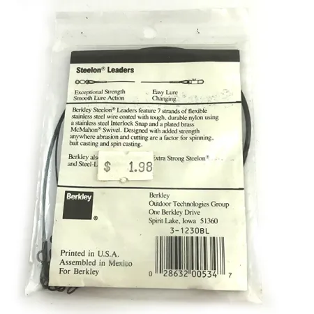 Berkley Steelon Leaders Bajos de Línea, Negro, 13.6kg, 30cm, #6198