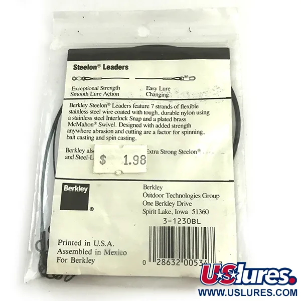 Berkley Steelon Leaders Bajos de Línea, Negro, 13.6kg, 30cm, #6198