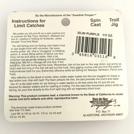 Bay de Noc Do-Jigger Cucharilla, Níquel / Púrpura, 9g, Aletas, #6573