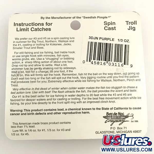 Bay de Noc Do-Jigger Cucharilla, Níquel / Púrpura, 9g, Aletas, #6573