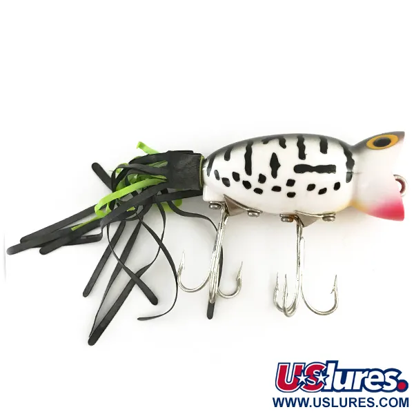 Fred Arbogast Hula Popper, White Tiger / Rojo, 10g, Falda Hula, #6617