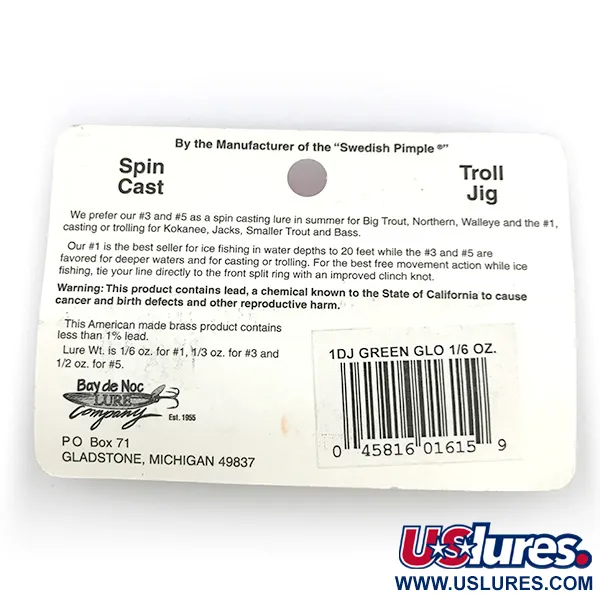 Bay de Noc Do-Jigger 1 Cucharilla, White/Green Glow, 5g, Brillo, #6736