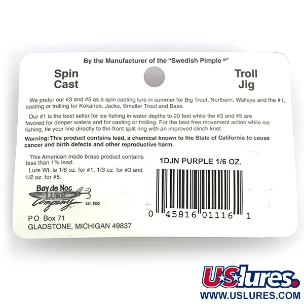 Bay de Noc Do-Jigger 1 Cucharilla, Níquel/Púrpura, 4,7g, Aletas, #6777