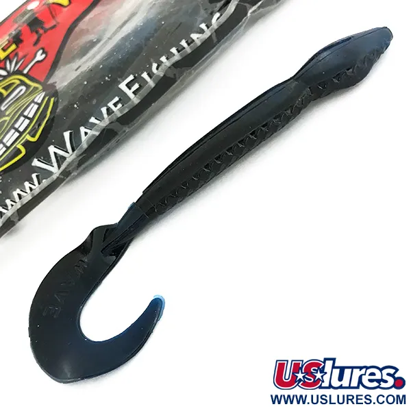 Wave Worms vinilos, Negro / Purpurina Azul, 13 cm, cola de hoz, #6959